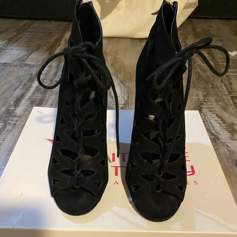 Black tie up sandals heels